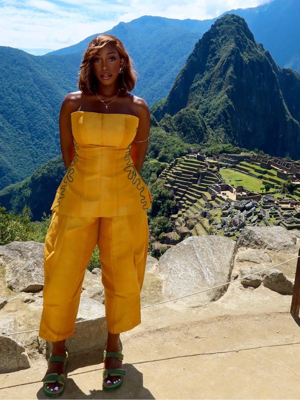 KNANFE Mustard Strapless 2-Piece Pant Set | UK 14 | Worn Once